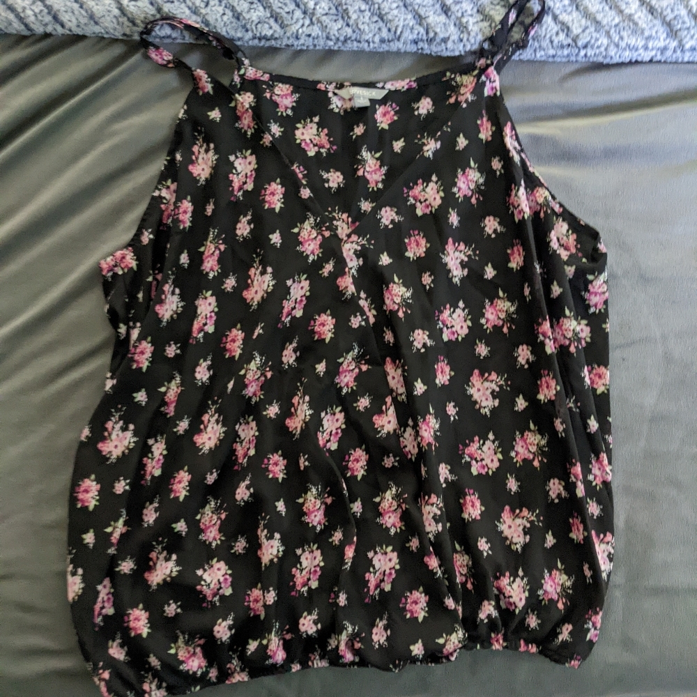 Lovesick by Torrid Black with Pink Floral Tank Top Size 4